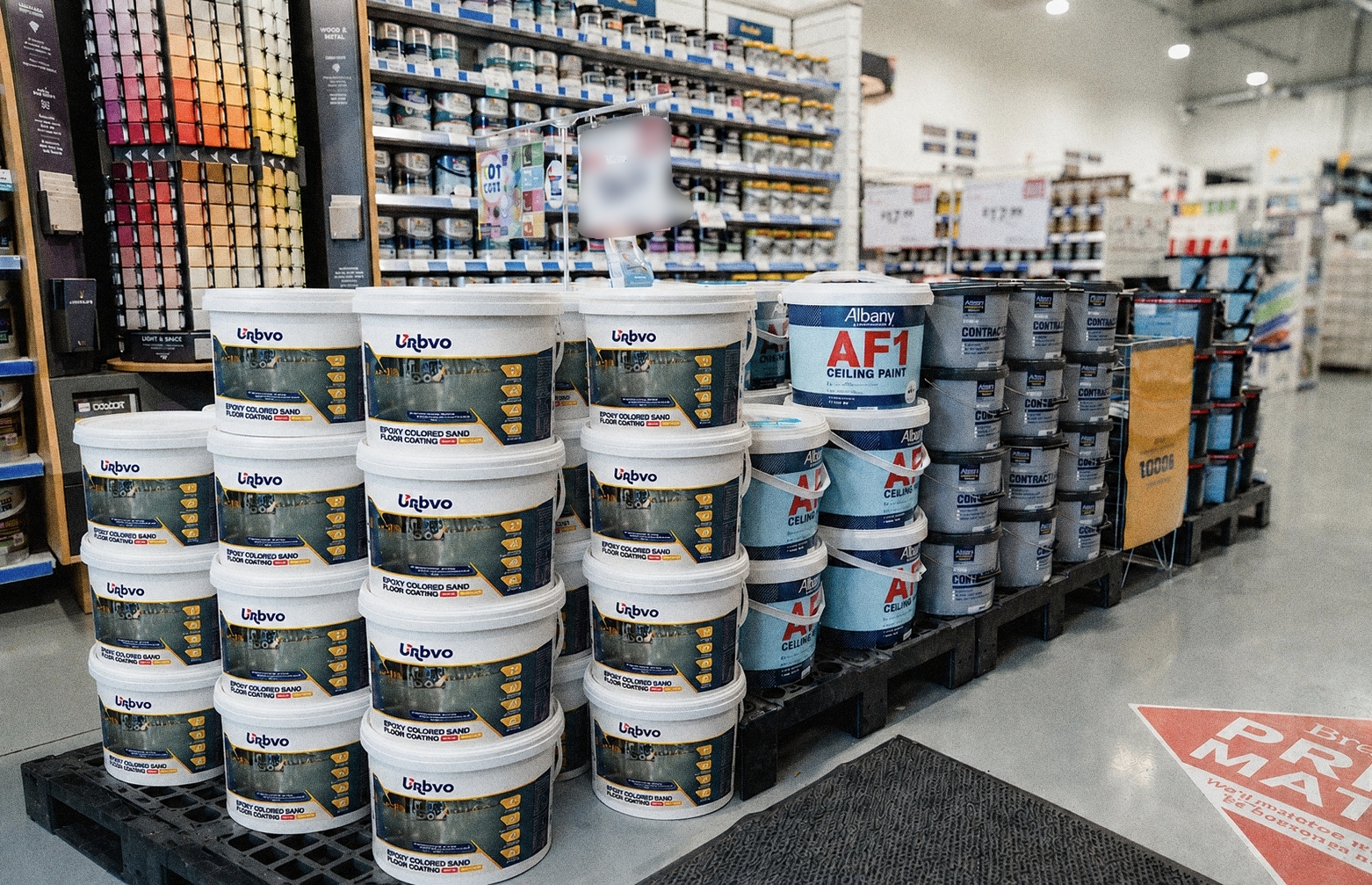 URBVO epoxy color-sand floor coating displayed by a USA retail partner