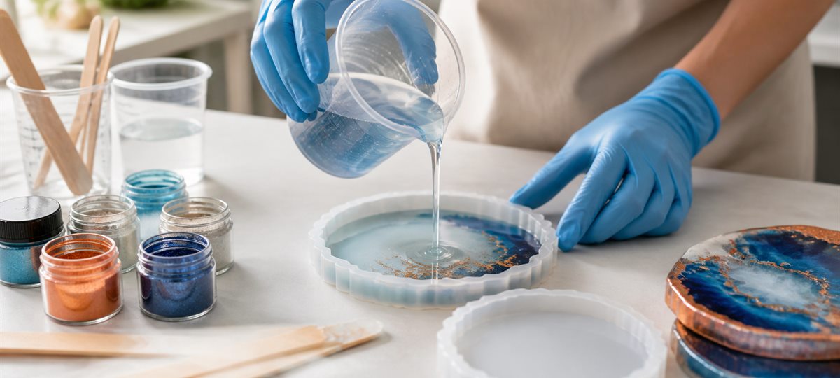 Clear epoxy resin casting and craft workspace